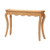 bali & pari Deborah Natural Rattan Console Table - Handwoven Wicker Accent Table with Cabriole Legs, Scalloped Coastal Cottage Household Complement